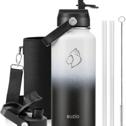 Buzio Duet Series Water Bottle with 2 Lids and Sleeve 1L - Black White